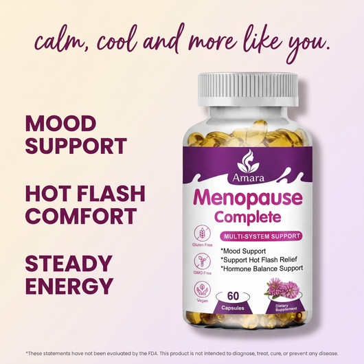 AMARA Menopause Complete I Plant Based Menopause Support for Hot Flashes, Night Sweats, Mood and Energy