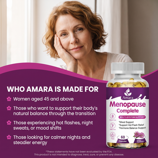 AMARA Menopause Complete I Plant Based Menopause Support for Hot Flashes, Night Sweats, Mood and Energy