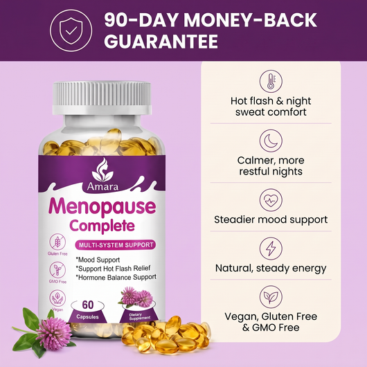 AMARA Menopause Complete I Plant Based Menopause Support for Hot Flashes, Night Sweats, Mood and Energy